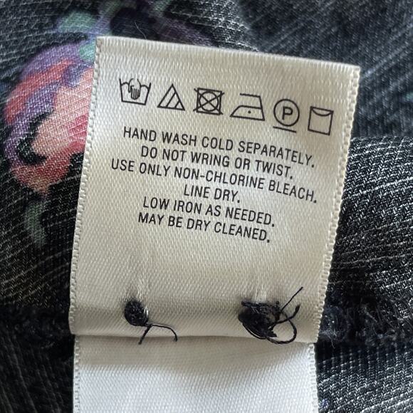 Maeve Blouse Womens Small Black Floral Linen Blend Long Sleeve Boho Top Shirt - Picture 7 of 11